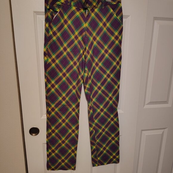 Royal & Awesome Men's Golf Pants Slim Fit Mardi Grass Golf Trousers Tartan Plaid - Picture 10 of 12